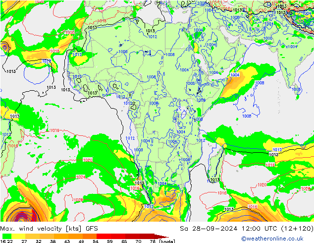 Max. wind velocity GFS Sa 28.09.2024 12 UTC