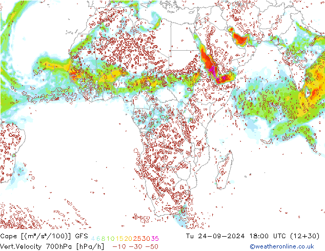 Cape GFS Di 24.09.2024 18 UTC