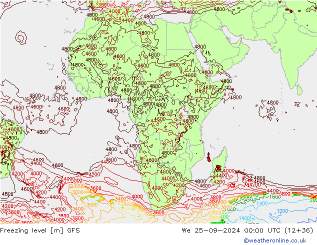 Freezing level GFS We 25.09.2024 00 UTC