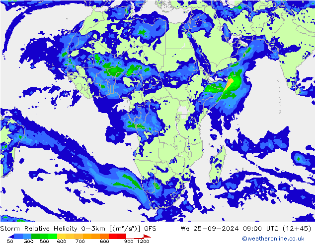 Storm Relative Helicity GFS We 25.09.2024 09 UTC