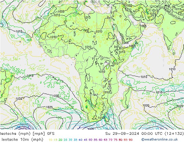 Isotachs (mph) GFS Ne 29.09.2024 00 UTC