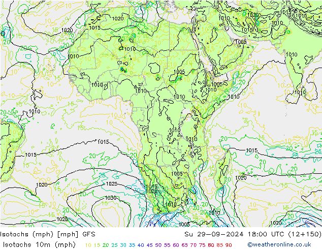 Isotachs (mph) GFS  29.09.2024 18 UTC