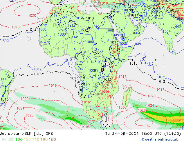 Jet stream GFS Ter 24.09.2024 18 UTC