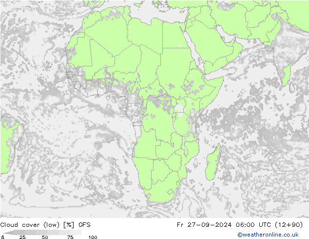 Cloud cover (low) GFS Fr 27.09.2024 06 UTC