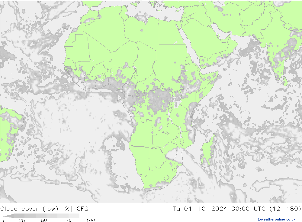 zachmurzenie (niskie) GFS wto. 01.10.2024 00 UTC