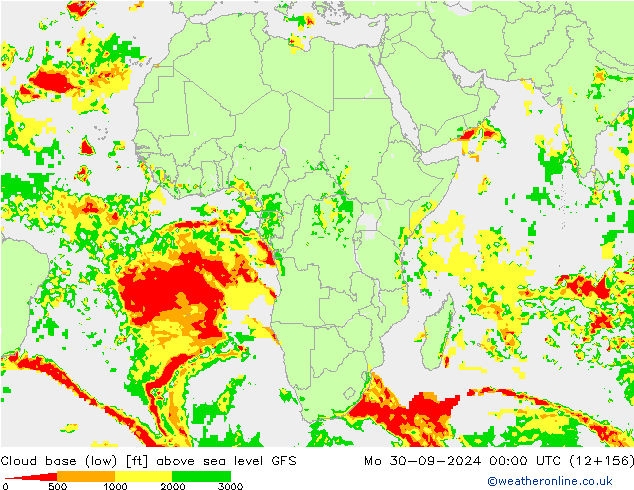 Wolkenbasis (Laag) GFS ma 30.09.2024 00 UTC