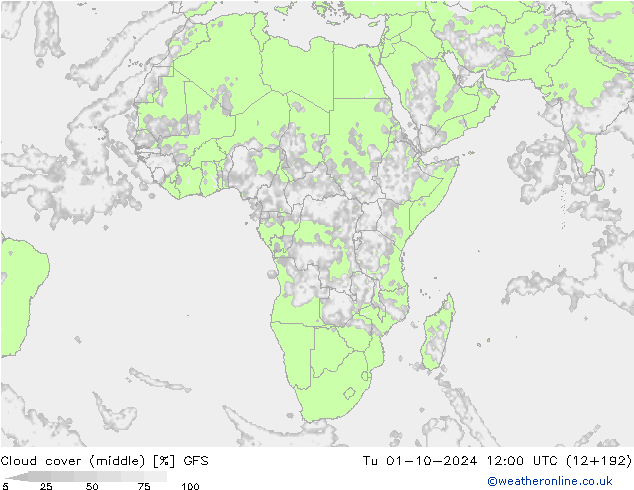 Cloud cover (middle) GFS Tu 01.10.2024 12 UTC