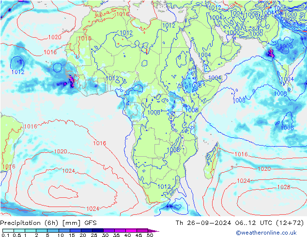 Z500/Rain (+SLP)/Z850 GFS чт 26.09.2024 12 UTC