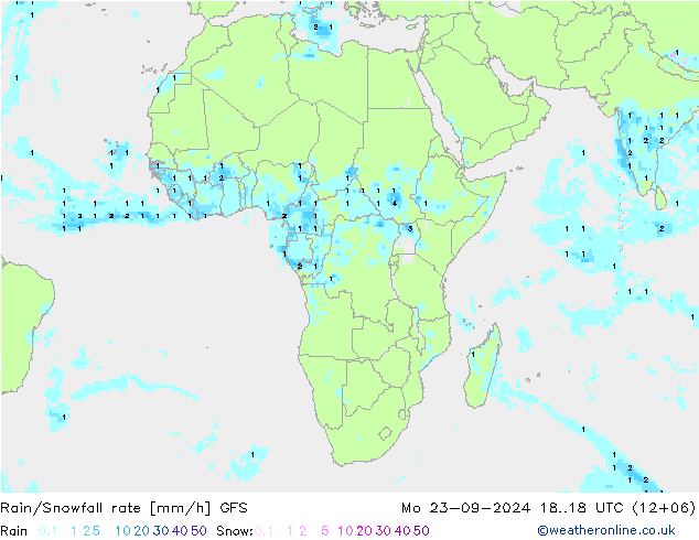 Rain/Snowfall rate GFS lun 23.09.2024 18 UTC