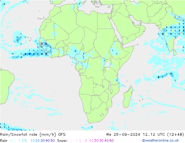 Rain/Snowfall rate GFS ср 25.09.2024 12 UTC