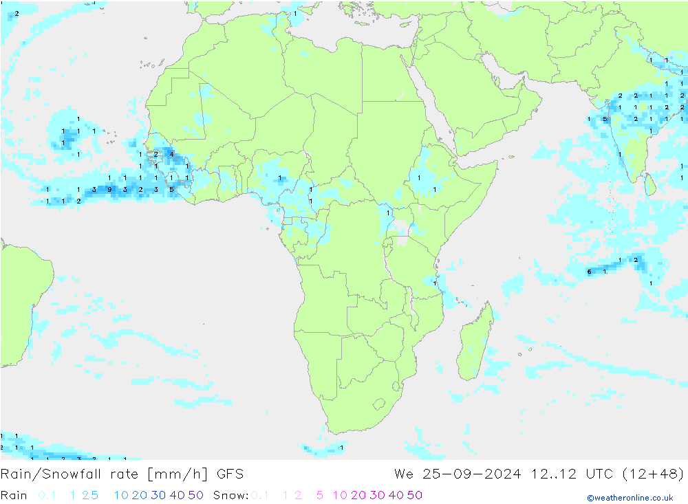 Rain/Snowfall rate GFS St 25.09.2024 12 UTC