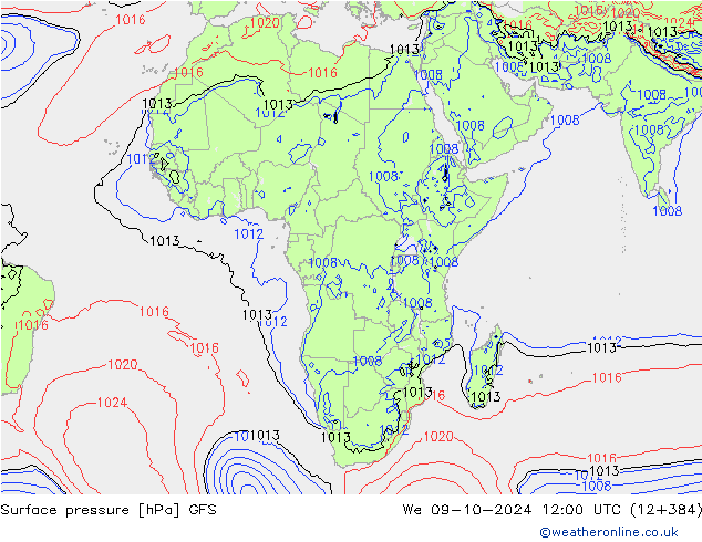 Pressione al suolo GFS mer 09.10.2024 12 UTC