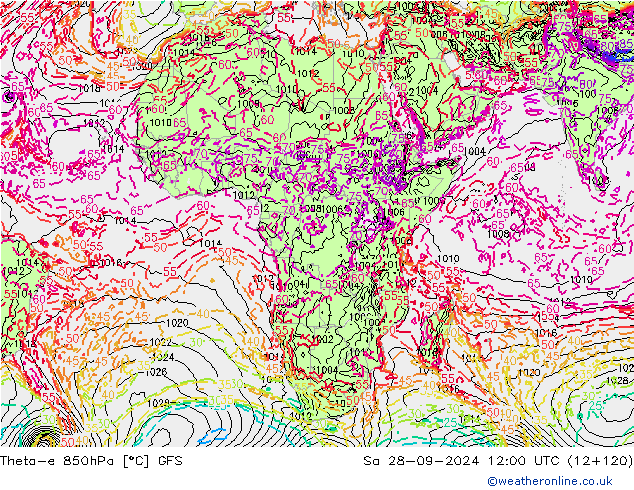 Theta-e 850hPa GFS za 28.09.2024 12 UTC