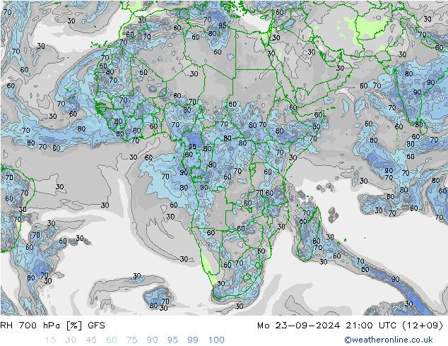 RH 700 hPa GFS  23.09.2024 21 UTC