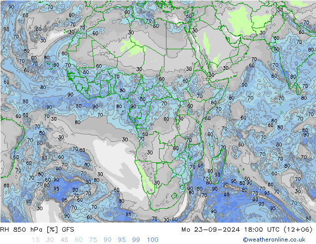 RH 850 hPa GFS Mo 23.09.2024 18 UTC