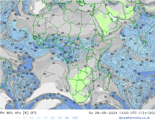 RH 850 hPa GFS Sáb 28.09.2024 12 UTC