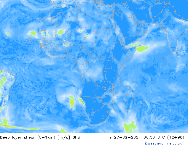 Deep layer shear (0-1km) GFS ven 27.09.2024 06 UTC