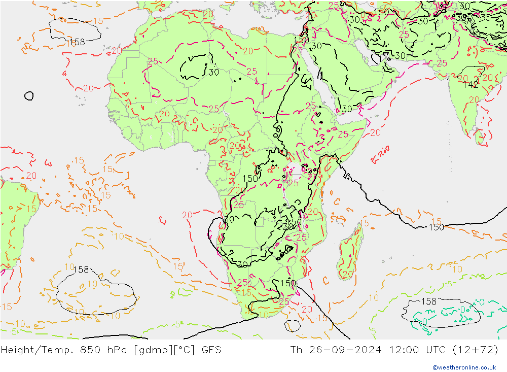 Z500/Rain (+SLP)/Z850 GFS Th 26.09.2024 12 UTC