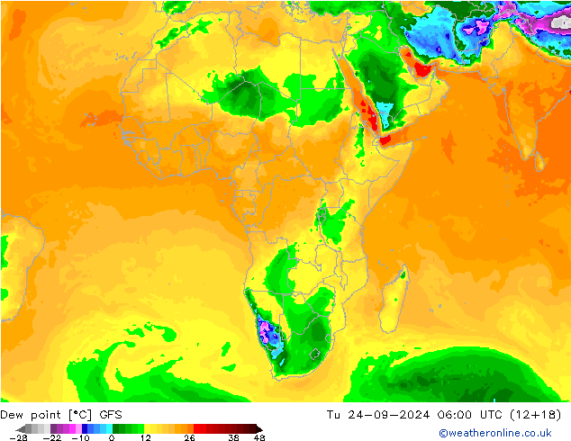 Dew point GFS Tu 24.09.2024 06 UTC