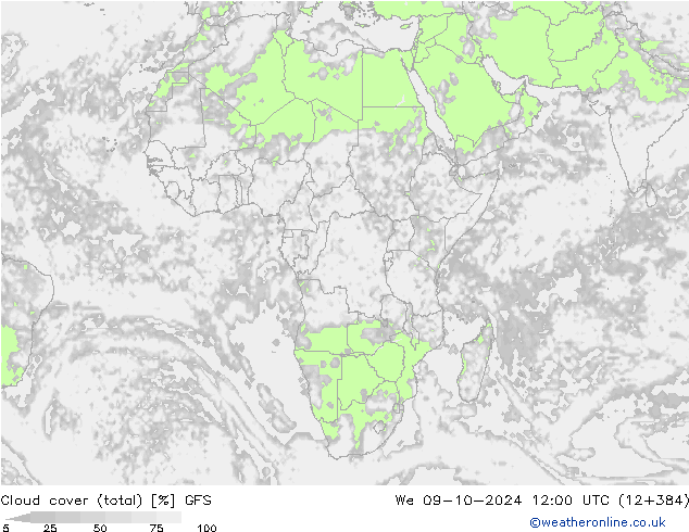 zachmurzenie (suma) GFS śro. 09.10.2024 12 UTC