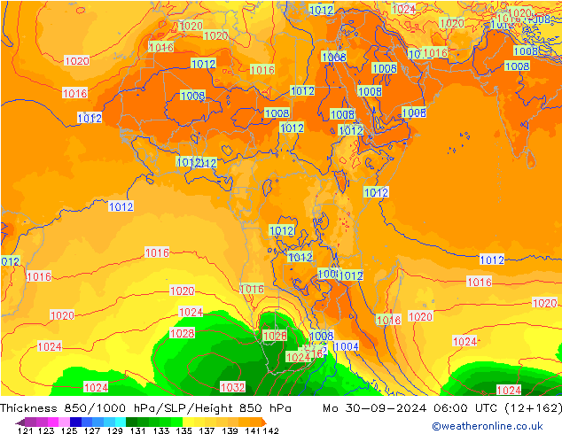 Dikte 850-1000 hPa GFS ma 30.09.2024 06 UTC
