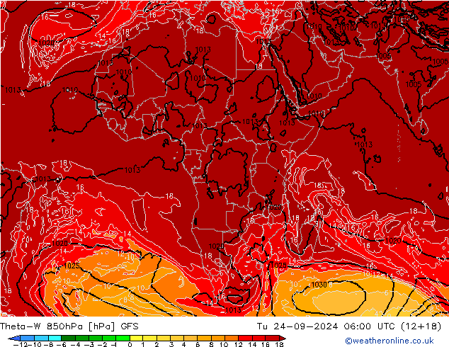 Theta-W 850hPa GFS di 24.09.2024 06 UTC