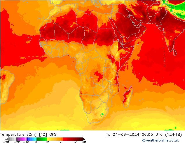 Temperature (2m) GFS Tu 24.09.2024 06 UTC