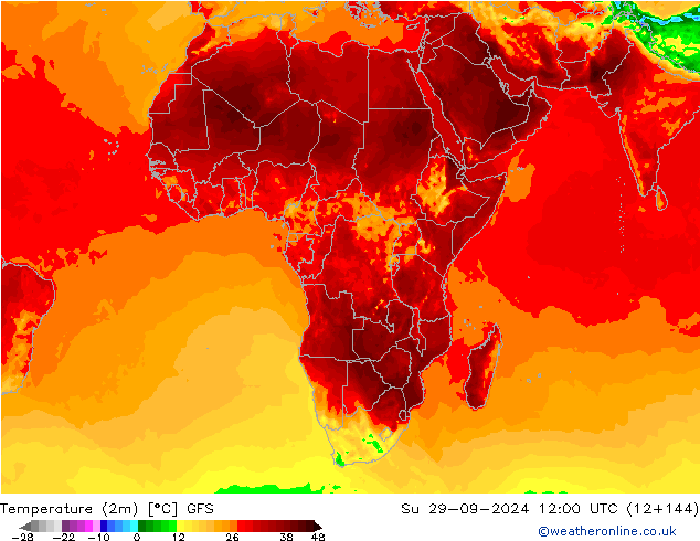 Temperature (2m) GFS Su 29.09.2024 12 UTC