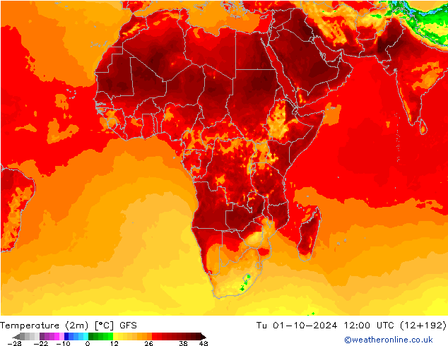 Temperature (2m) GFS Tu 01.10.2024 12 UTC