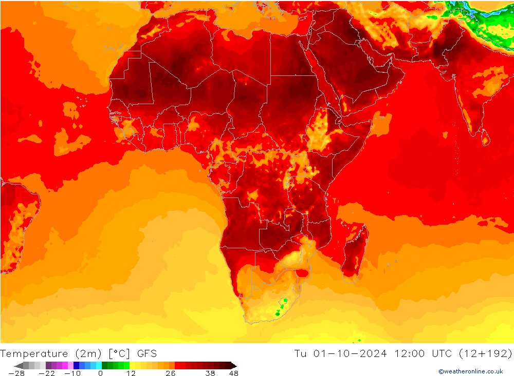 Temperatura (2m) GFS mar 01.10.2024 12 UTC