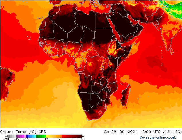 Temp. al suolo GFS sab 28.09.2024 12 UTC