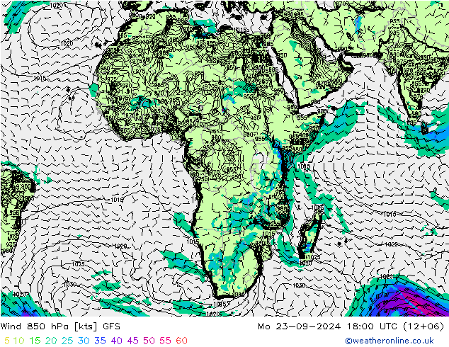 Wind 850 hPa GFS Mo 23.09.2024 18 UTC