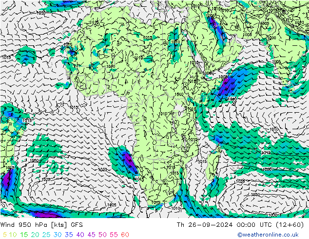 Rüzgar 950 hPa GFS Per 26.09.2024 00 UTC