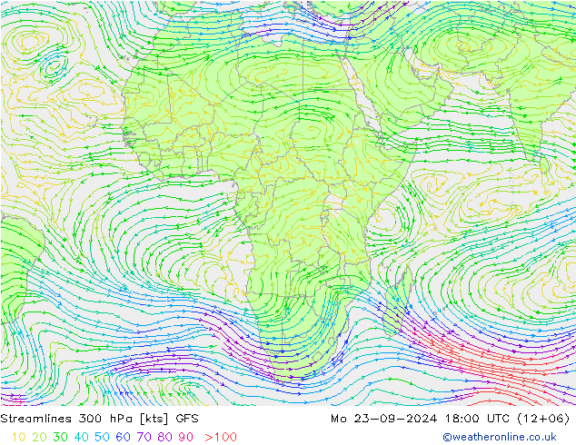 Streamlines 300 hPa GFS Po 23.09.2024 18 UTC