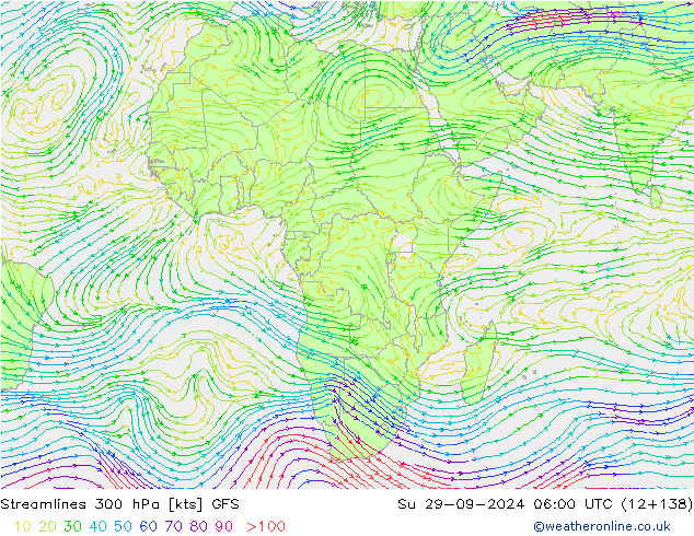 Stromlinien 300 hPa GFS So 29.09.2024 06 UTC