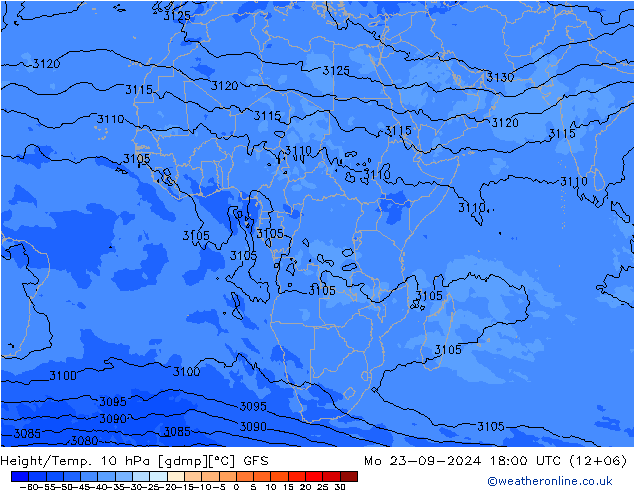 Height/Temp. 10 hPa GFS Seg 23.09.2024 18 UTC