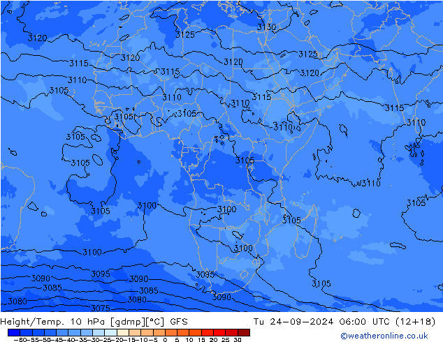 Height/Temp. 10 hPa GFS Ter 24.09.2024 06 UTC