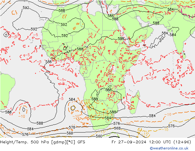 Z500/Rain (+SLP)/Z850 GFS Fr 27.09.2024 12 UTC