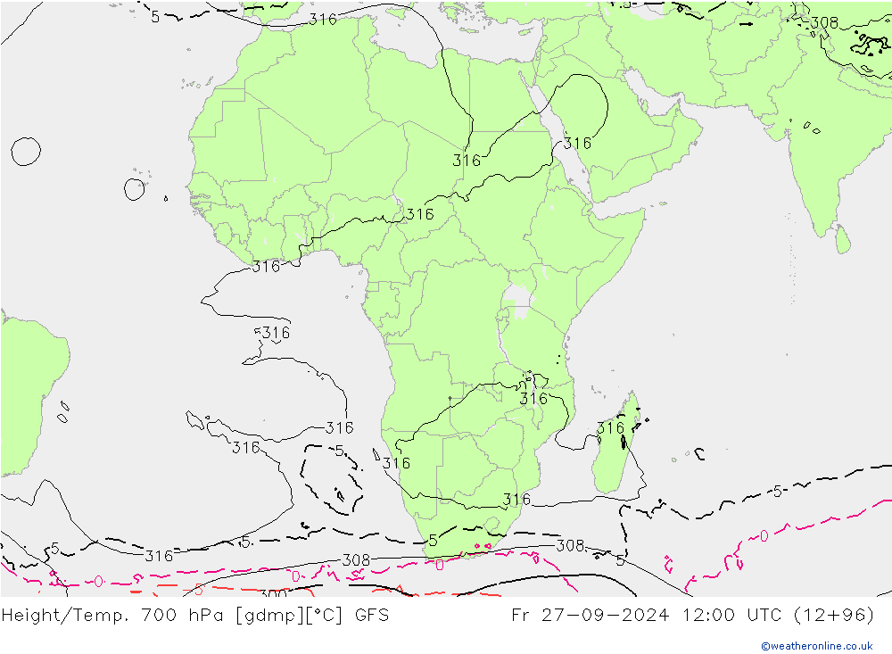 Yükseklik/Sıc. 700 hPa GFS Cu 27.09.2024 12 UTC