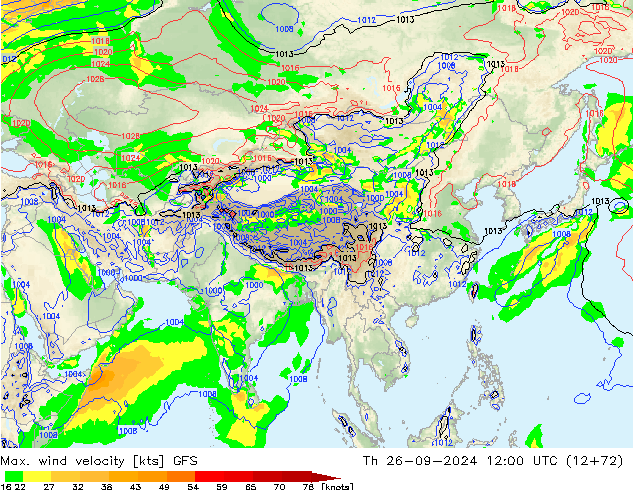 Max. wind velocity GFS Th 26.09.2024 12 UTC