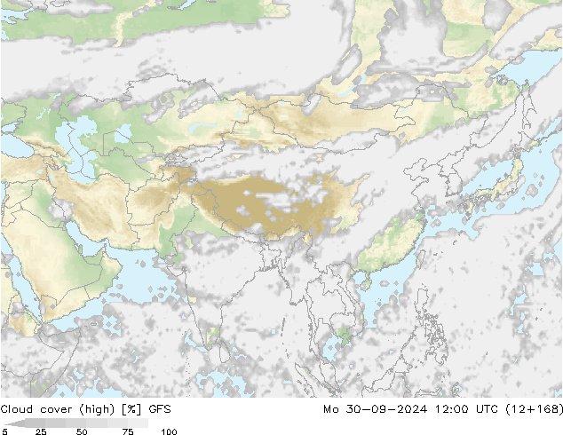 zachmurzenie (wysokie) GFS pon. 30.09.2024 12 UTC