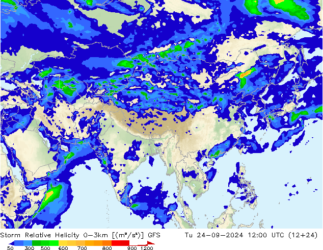 Storm Relative Helicity GFS Di 24.09.2024 12 UTC