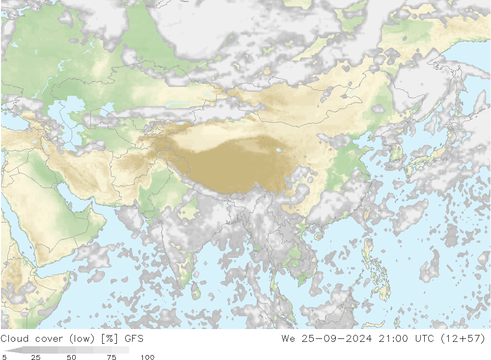 Bulutlar (düşük) GFS Çar 25.09.2024 21 UTC