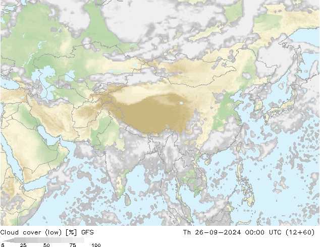 Cloud cover (low) GFS Th 26.09.2024 00 UTC