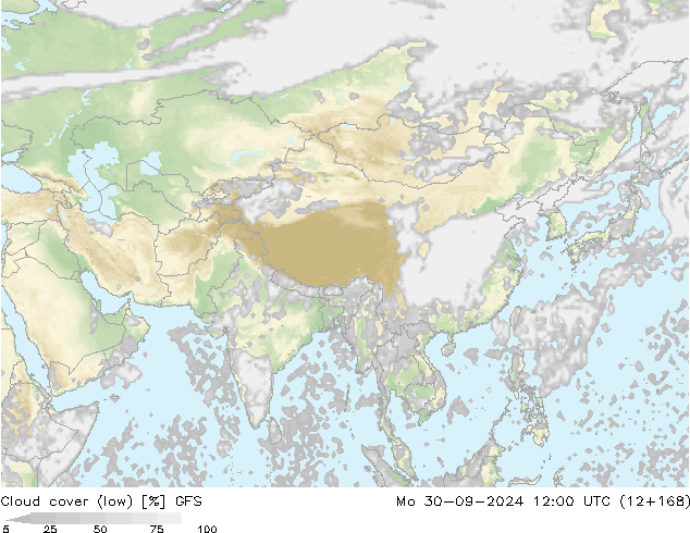 Bewolking (Laag) GFS ma 30.09.2024 12 UTC