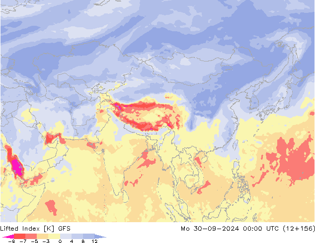 Lifted Index GFS lun 30.09.2024 00 UTC