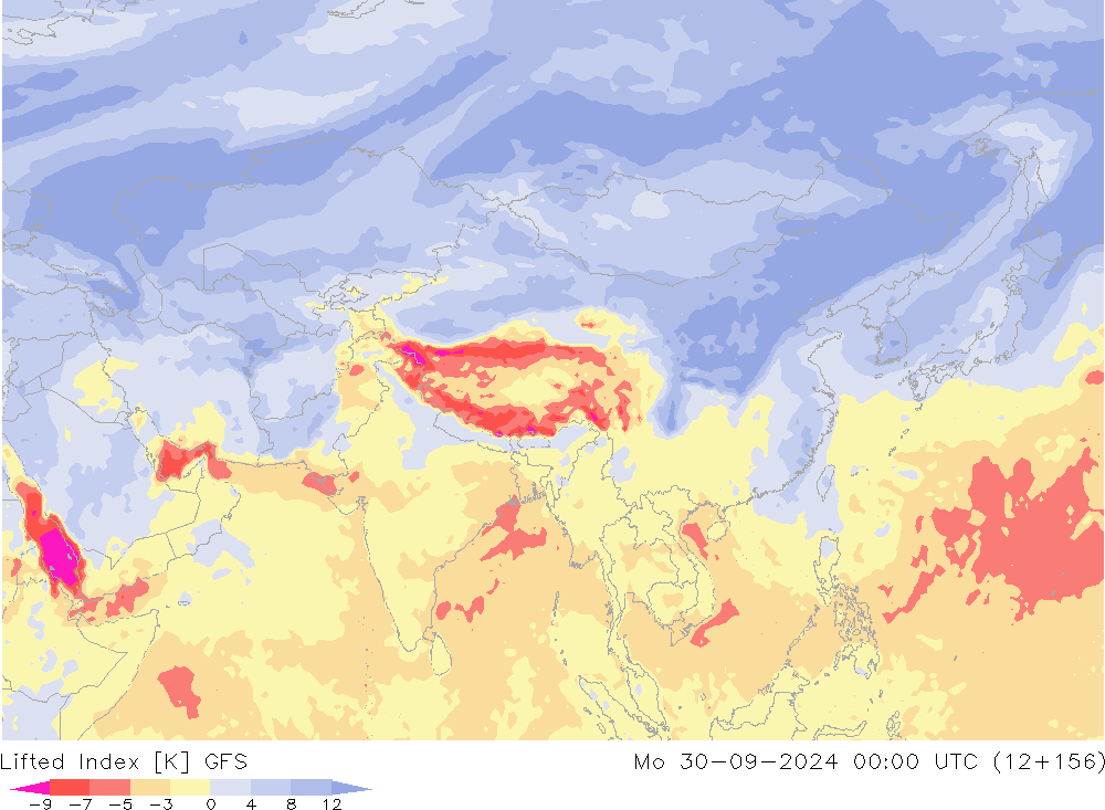 Lifted Index GFS Po 30.09.2024 00 UTC