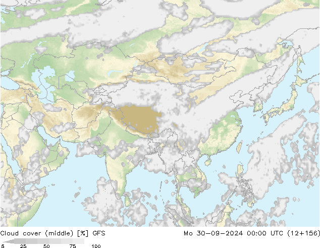 Nuages (moyen) GFS lun 30.09.2024 00 UTC