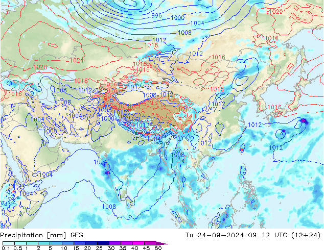 Precipitation GFS Tu 24.09.2024 12 UTC