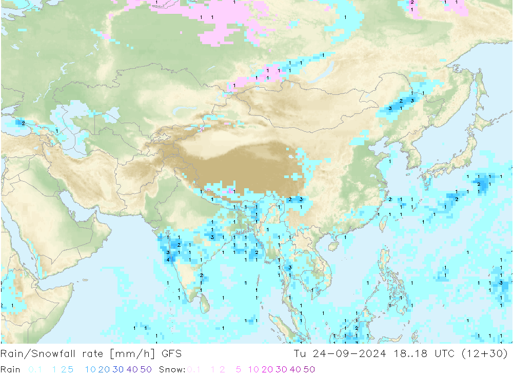 Rain/Snowfall rate GFS wto. 24.09.2024 18 UTC